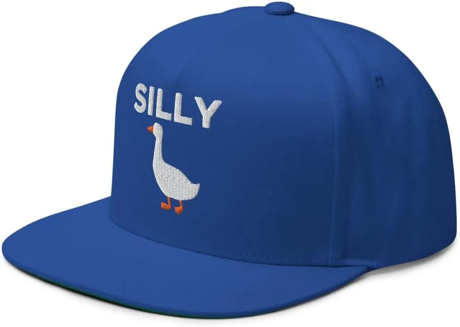 Silly Goose Hat (Embroidered Flat Bill Snapback Cap) Funny Cartoon Goose Hats