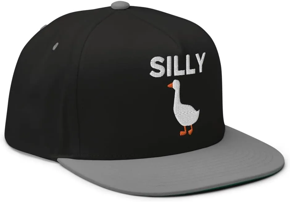Silly Goose Hat (Embroidered Flat Bill Snapback Cap) Funny Cartoon Goose Hats
