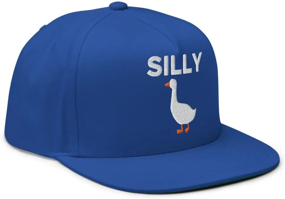 Silly Goose Hat (Embroidered Flat Bill Snapback Cap) Funny Cartoon Goose Hats