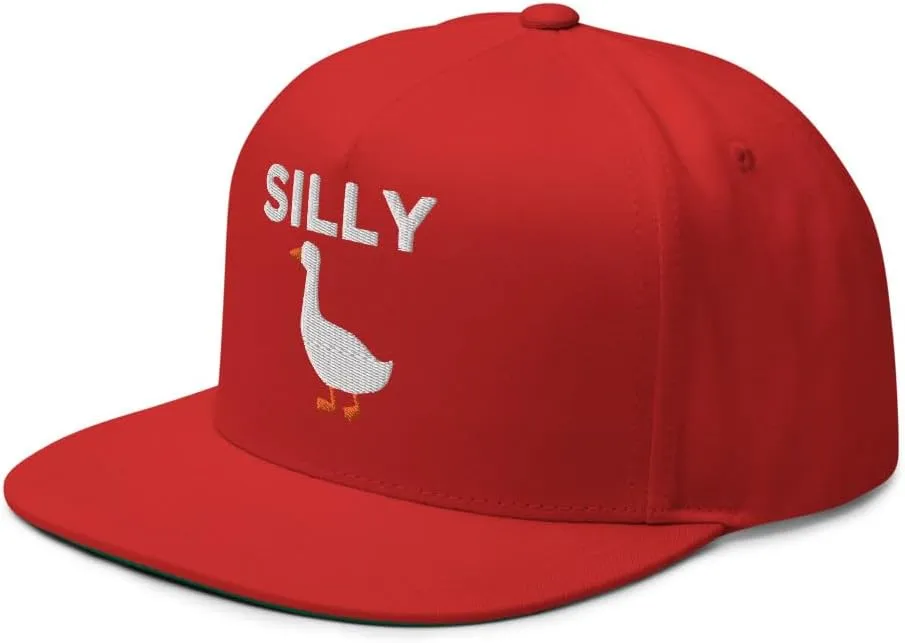 Silly Goose Hat (Embroidered Flat Bill Snapback Cap) Funny Cartoon Goose Hats