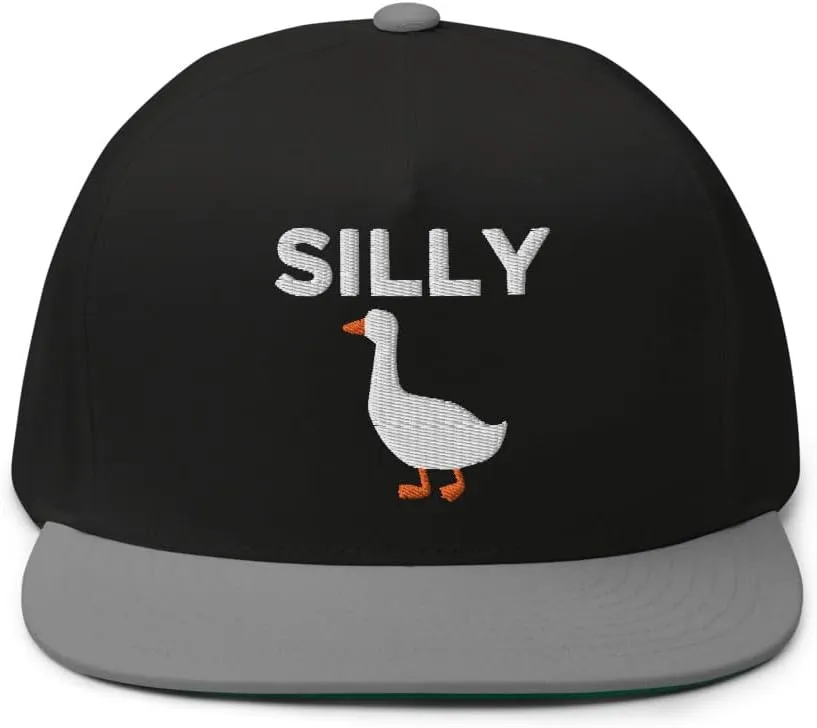 Silly Goose Hat (Embroidered Flat Bill Snapback Cap) Funny Cartoon Goose Hats