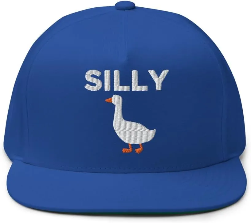 Silly Goose Hat (Embroidered Flat Bill Snapback Cap) Funny Cartoon Goose Hats