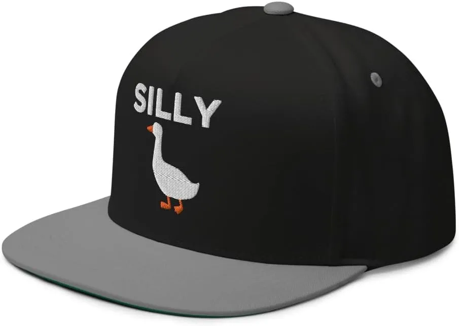 Silly Goose Hat (Embroidered Flat Bill Snapback Cap) Funny Cartoon Goose Hats