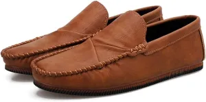 Smoking Loafer Driving Moccasins for Men Vegan Leather Stitching Details Round Toe Rubber Sole Flat Heel Resistant Lightweight Flexible Casual for Any Attire