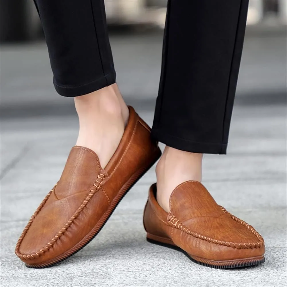 Smoking Loafer Driving Moccasins for Men Vegan Leather Stitching Details Round Toe Rubber Sole Flat Heel Resistant Lightweight Flexible Casual for Any Attire