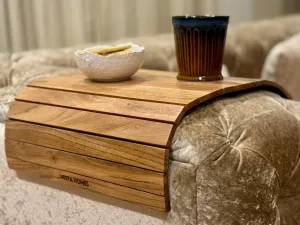 Sofa Armrest Tray |Premium Acacia Wood | Flexible and Foldable Sofa Tray, Couch Arm Table and Armrest |Suitable for Food/Drinks/Snacks/Cup Coaster | 20 * 12 Inches | Handcrafted in India