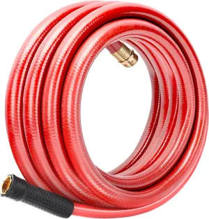 Solution4Patio Homes Lead-in Red Garden Hose 5/8 in. x 25 ft. -Kink Free, No Leaking, Male/Female Fittings -Heavy Duty Durable Flexible Lightweight Water Pipe -Brass Aluminum Ends for Household & Yard