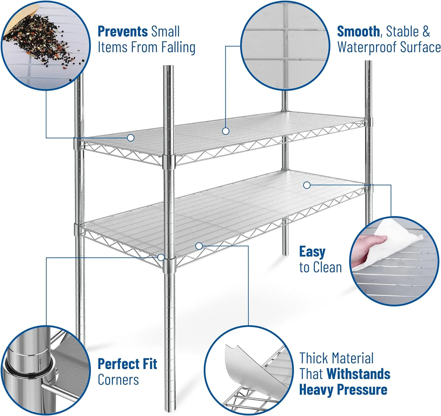 Sterling Shelf Liners for Wire Shelf System - Set of 5-14 x 30 inch - Plastic Wire Shelving Shelf Mats - Grey