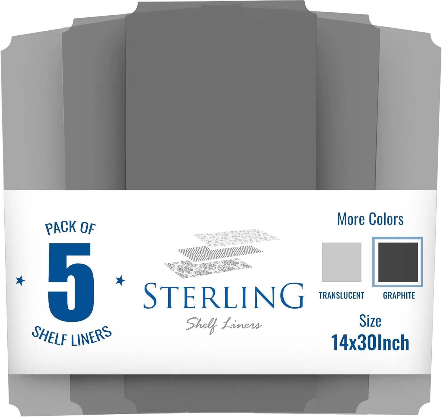 Sterling Shelf Liners for Wire Shelf System - Set of 5-14 x 30 inch - Plastic Wire Shelving Shelf Mats - Grey