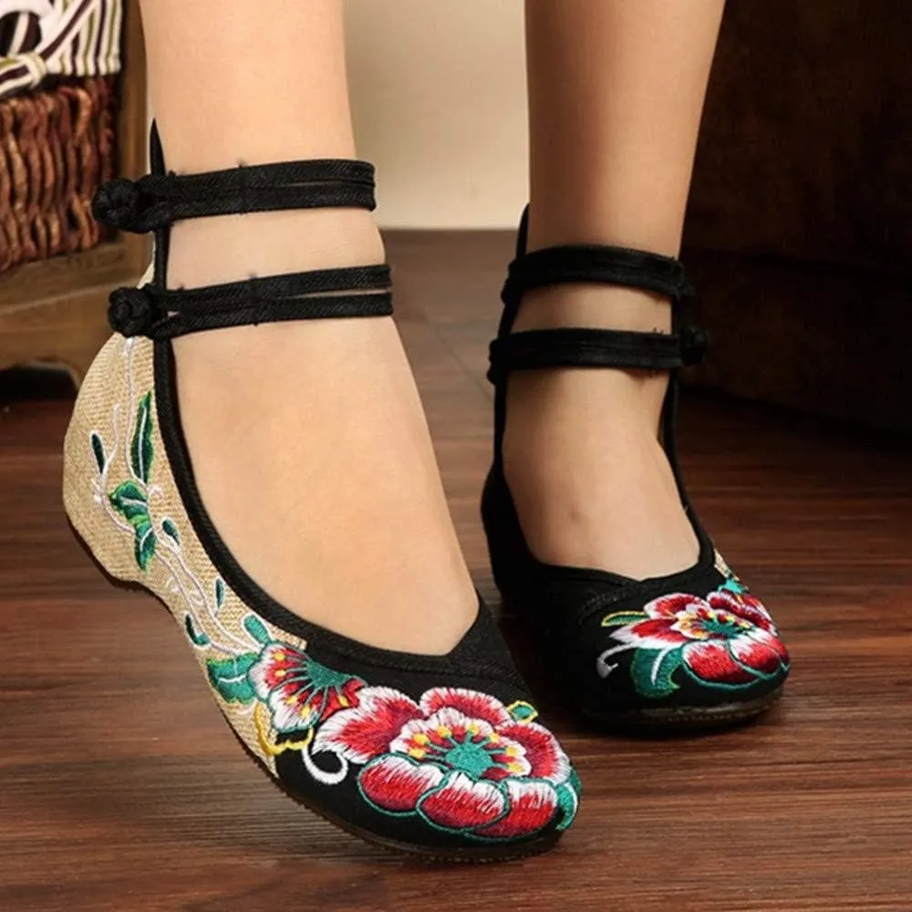TangDao Women's Casual Flat Chinese Embroidered Floral Cheongsam Walking Mary Jane Ballet Shoes for Women
