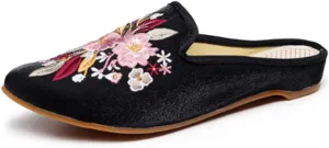 TangDao Women's Embroidered Backless Pointed Toe Slip On Loafers Comfortable Flats Embroidery Mule Slippers Shoes