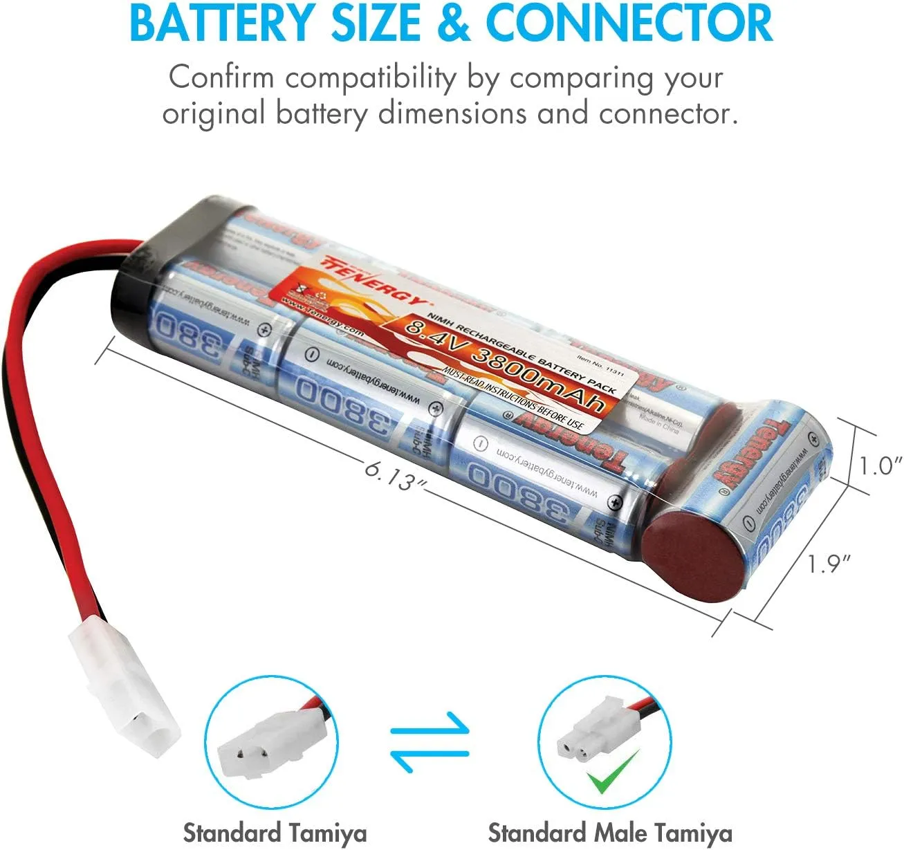 Tenergy Airsoft 8.4V 3800 mAh Flat NiMH Batteries