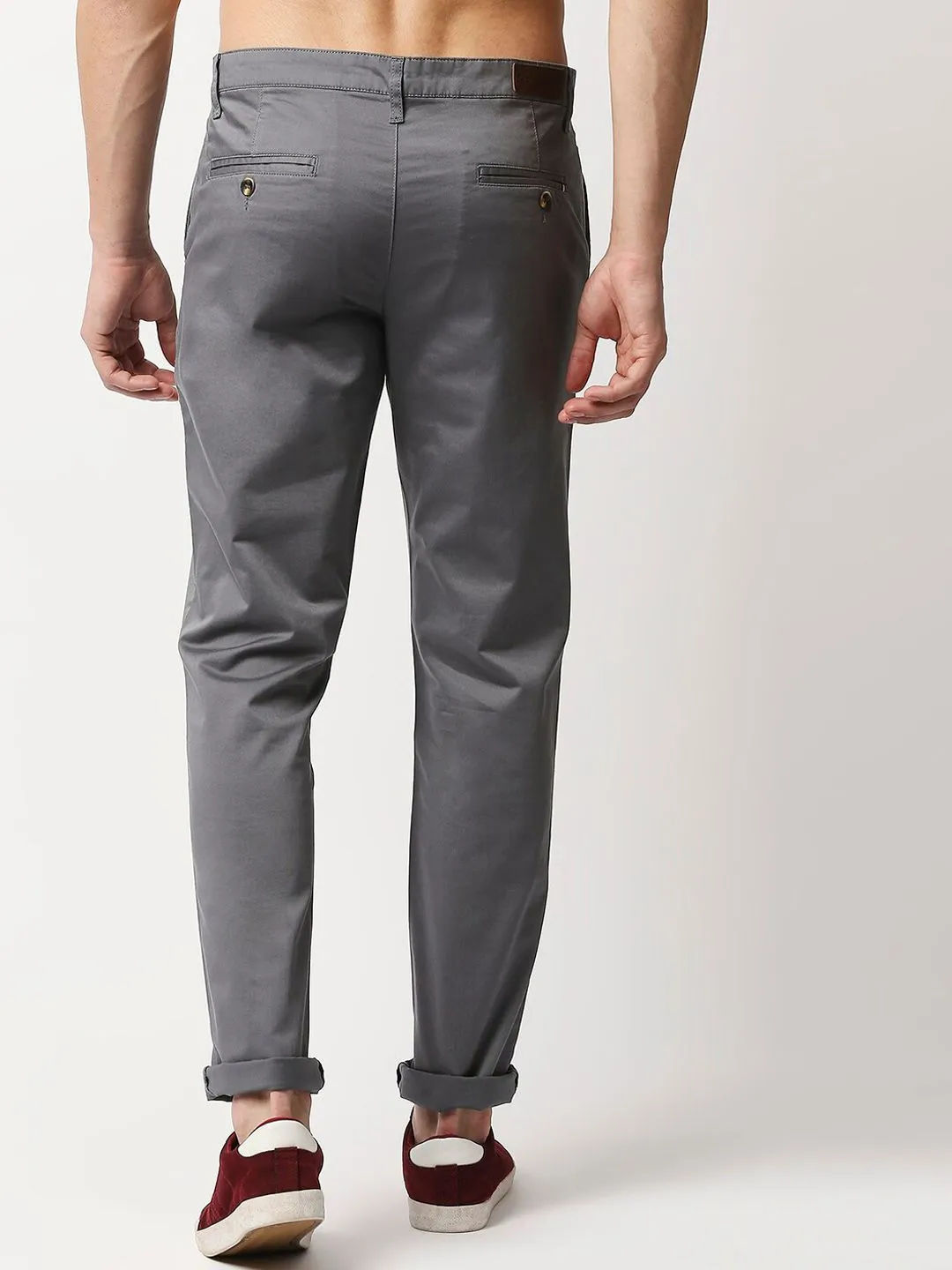 Thomas Scott Men Grey Slim Fit Easy Wash RegularChinos Trousers