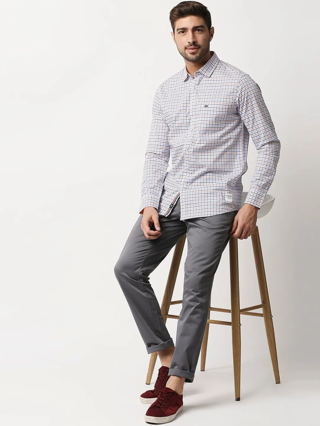 Thomas Scott Men Grey Slim Fit Easy Wash RegularChinos Trousers