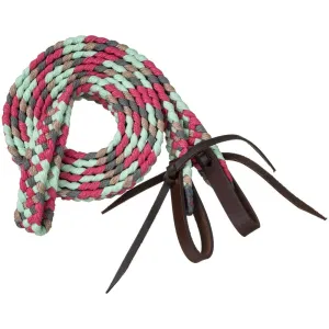Tough1 Mule Tape Barrel Reins- Seafoam/Coral/Grey/Tan