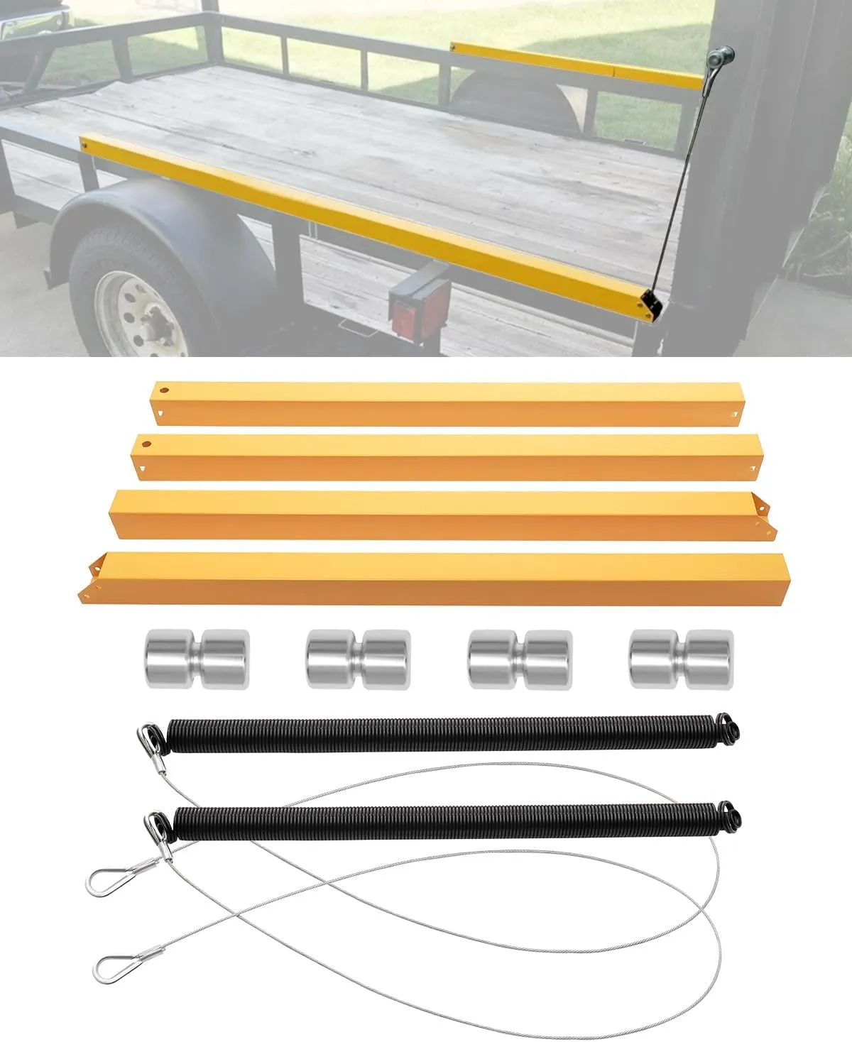 Trailer Gate Lift Assist (Upgrade), 2-Sided Trailer Tailgate Lift Assist Kit, Compatible with Utility Trailer Ramp and Tailgate, w/ 12 to 24 Inch Height Side Rail, 4 to 6 Feet Height Ramp, w/ Spring