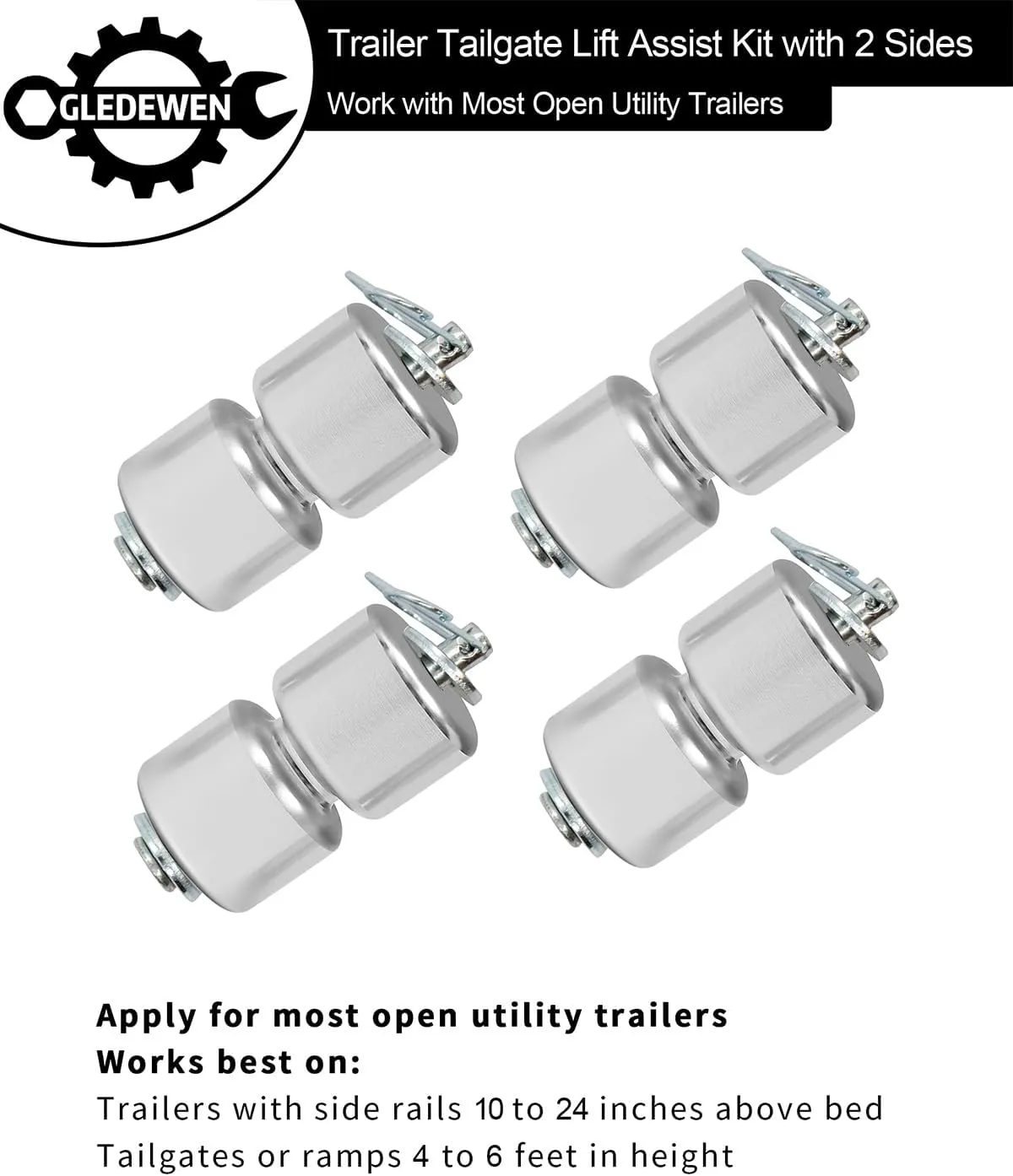 Trailer Gate Lift Assist (Upgrade), 2-Sided Trailer Tailgate Lift Assist Kit, Compatible with Utility Trailer Ramp and Tailgate, w/ 12 to 24 Inch Height Side Rail, 4 to 6 Feet Height Ramp, w/ Spring