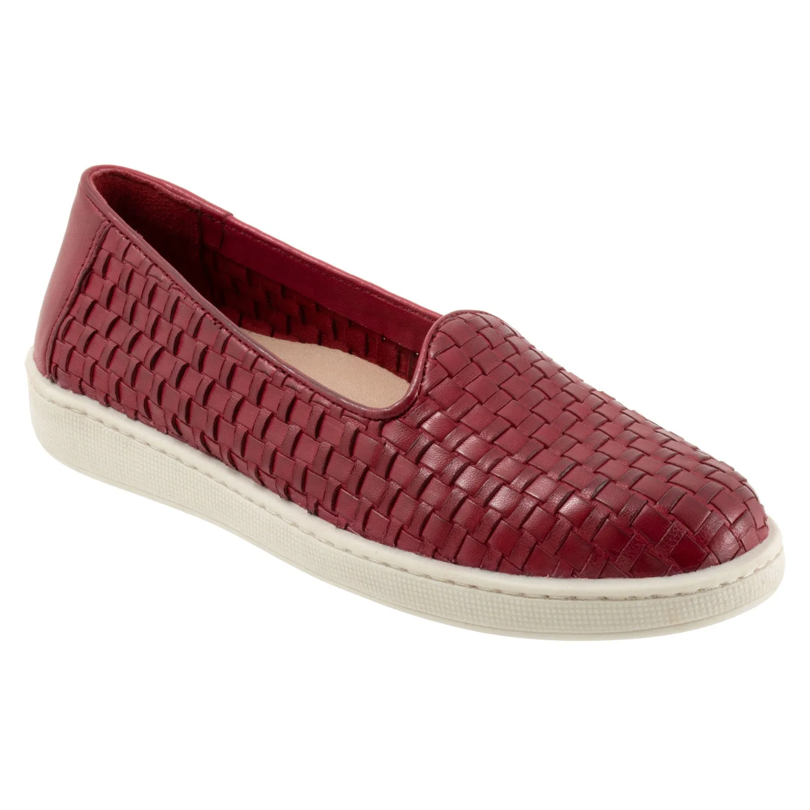 Trotters Adelina T2300-642 Womens Red Narrow Leather Loafer Flats Shoes