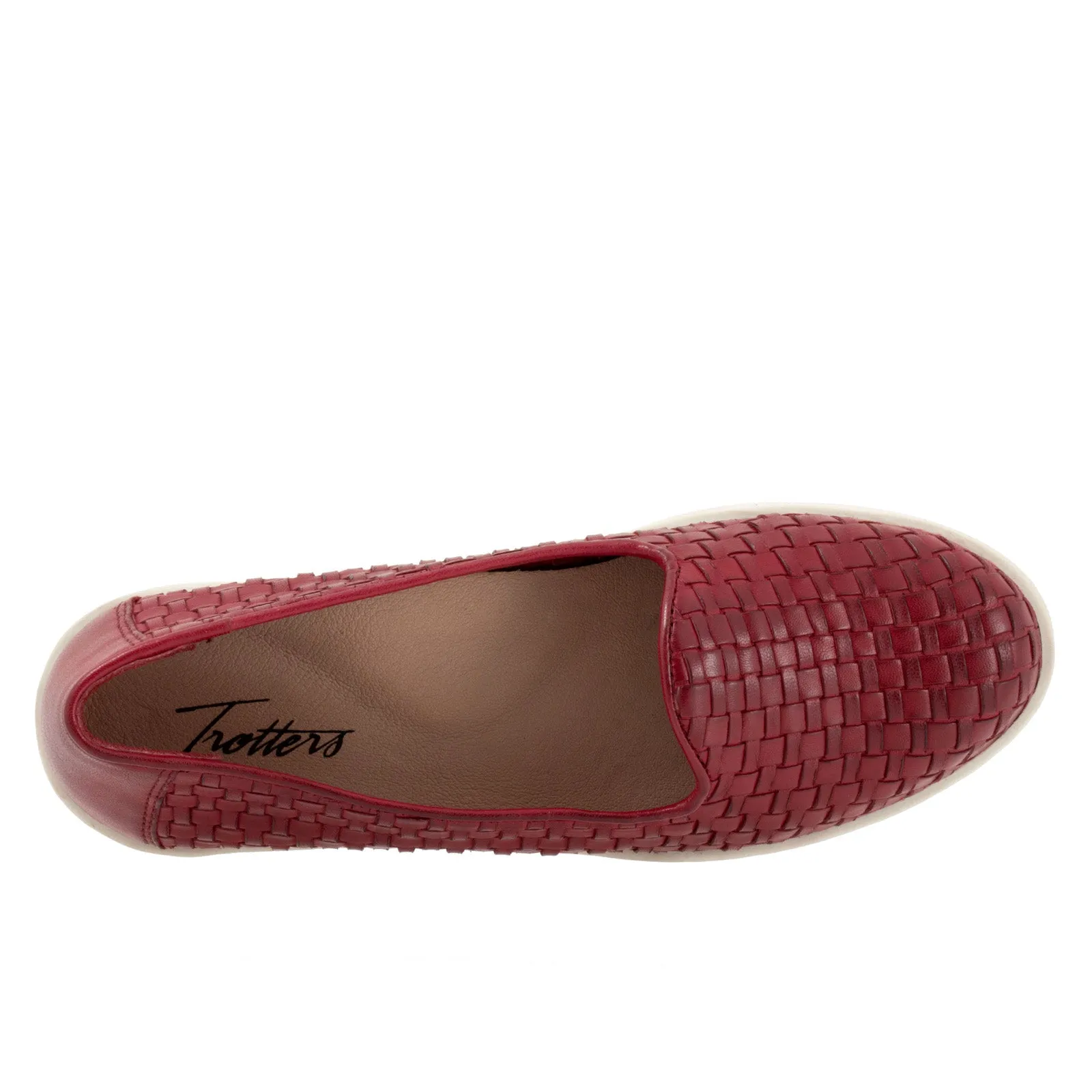 Trotters Adelina T2300-642 Womens Red Narrow Leather Loafer Flats Shoes