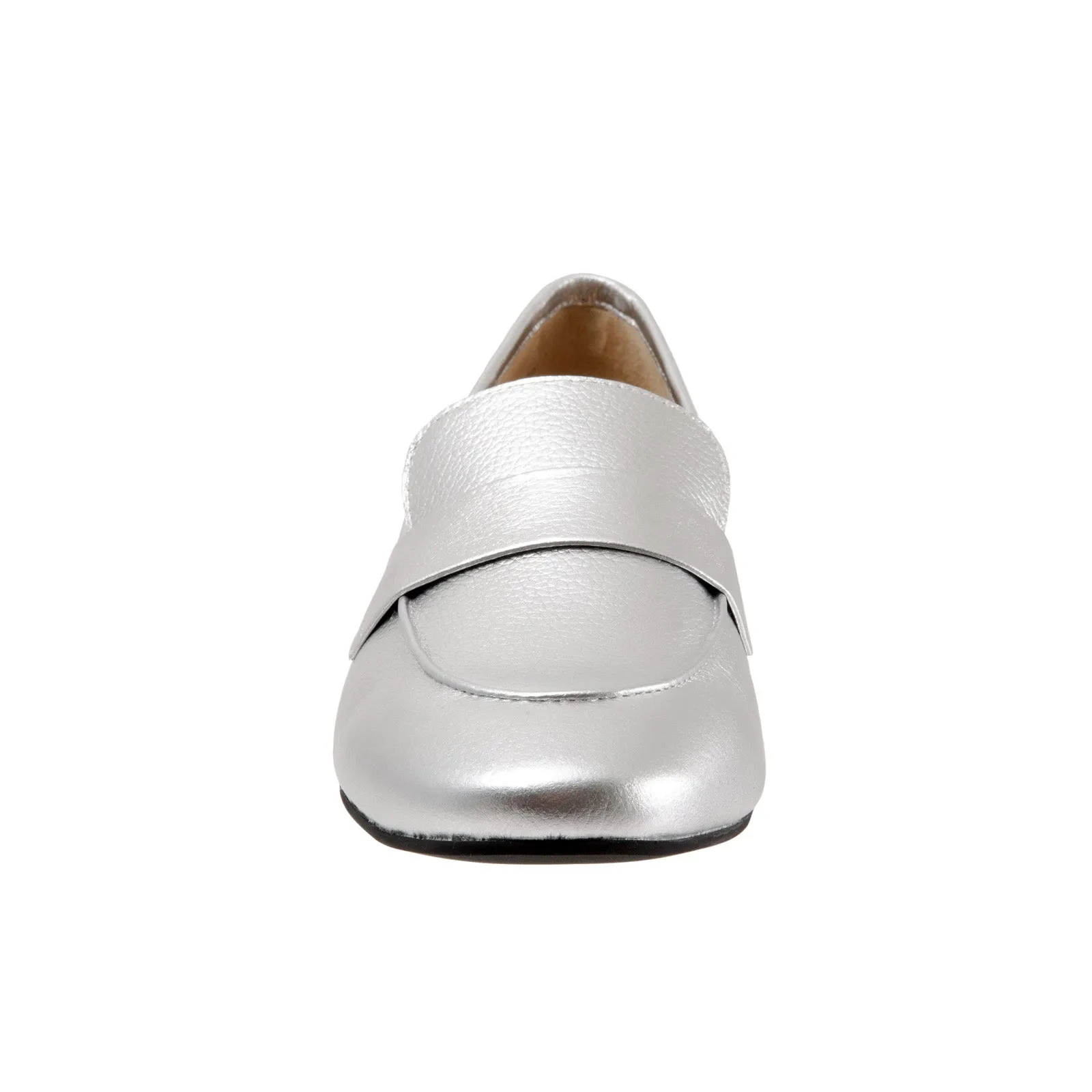Trotters Gemma T2005-040 Womens Silver Narrow Leather Loafer Flats Shoes