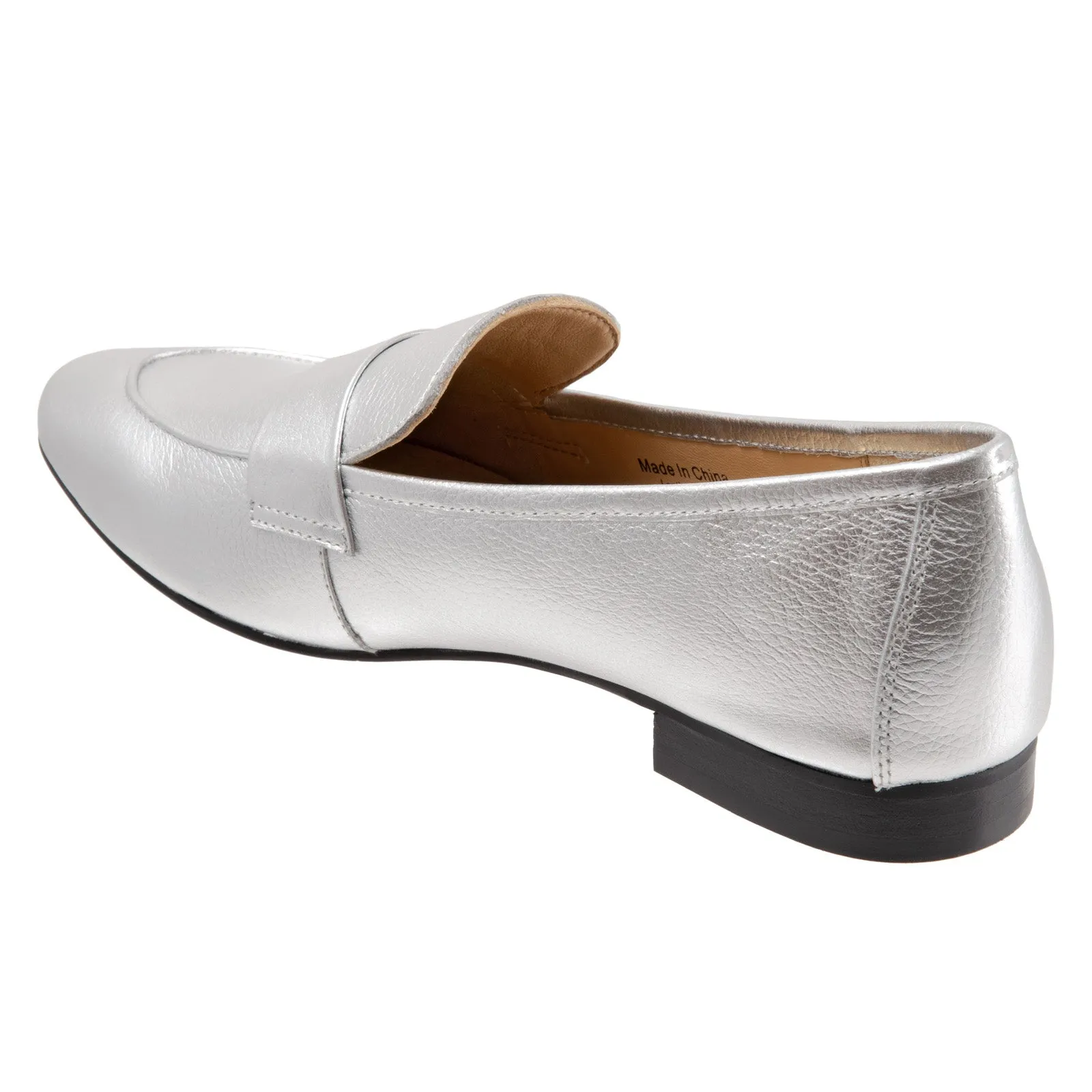 Trotters Gemma T2005-040 Womens Silver Narrow Leather Loafer Flats Shoes