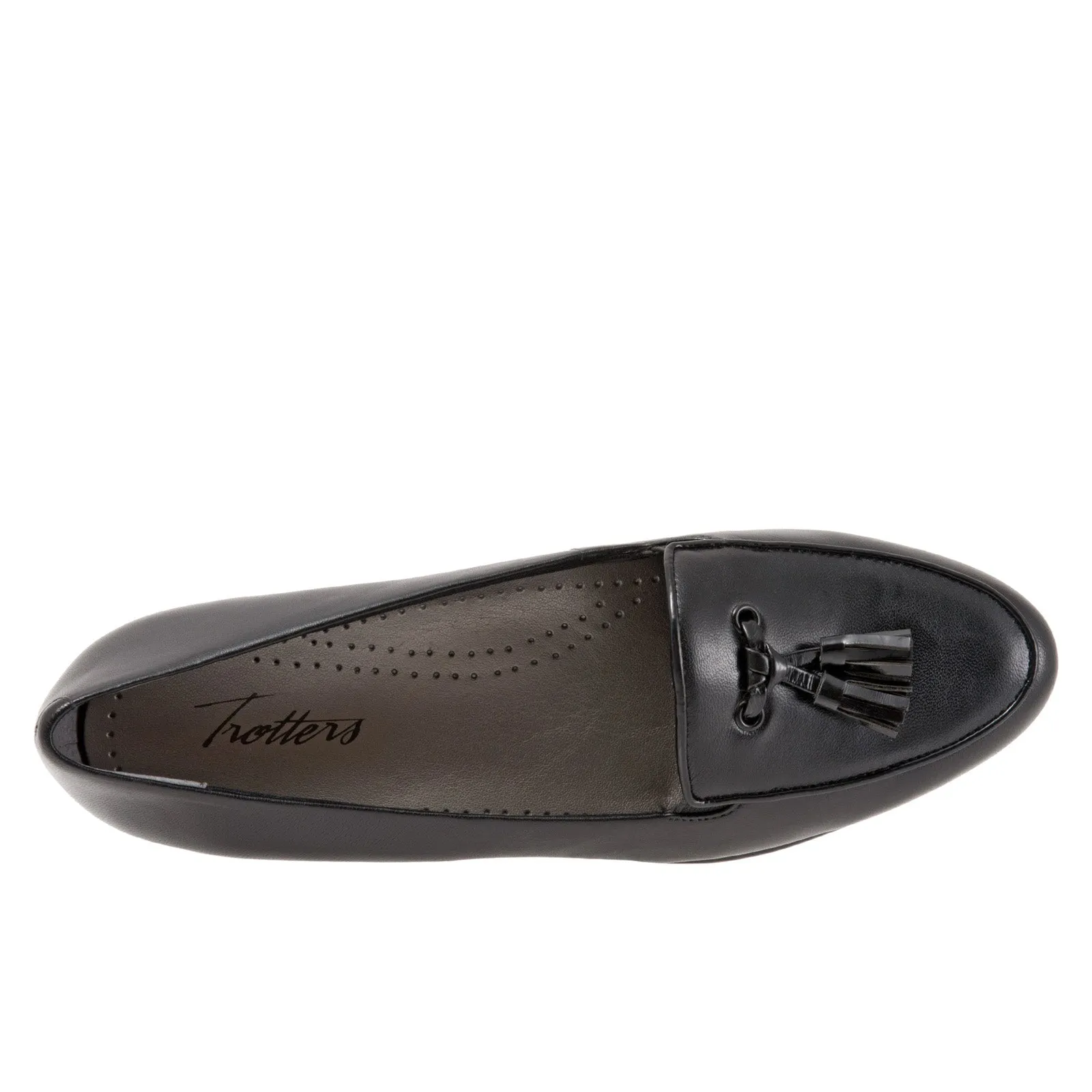 Trotters Leana T1267-001 Womens Black Wide Leather Loafer Flats Shoes