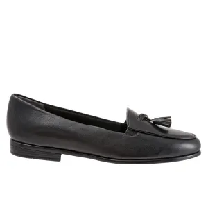 Trotters Leana T1267-001 Womens Black Wide Leather Loafer Flats Shoes