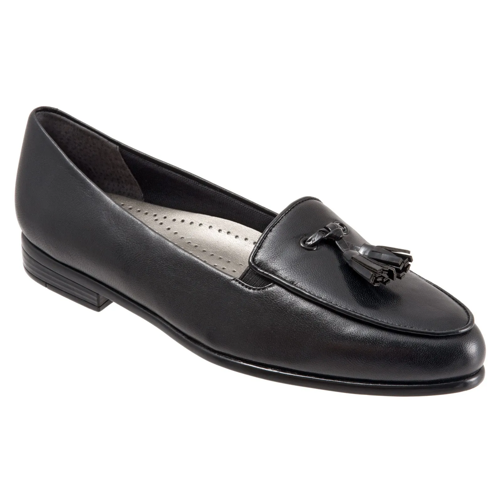 Trotters Leana T1267-001 Womens Black Wide Leather Loafer Flats Shoes