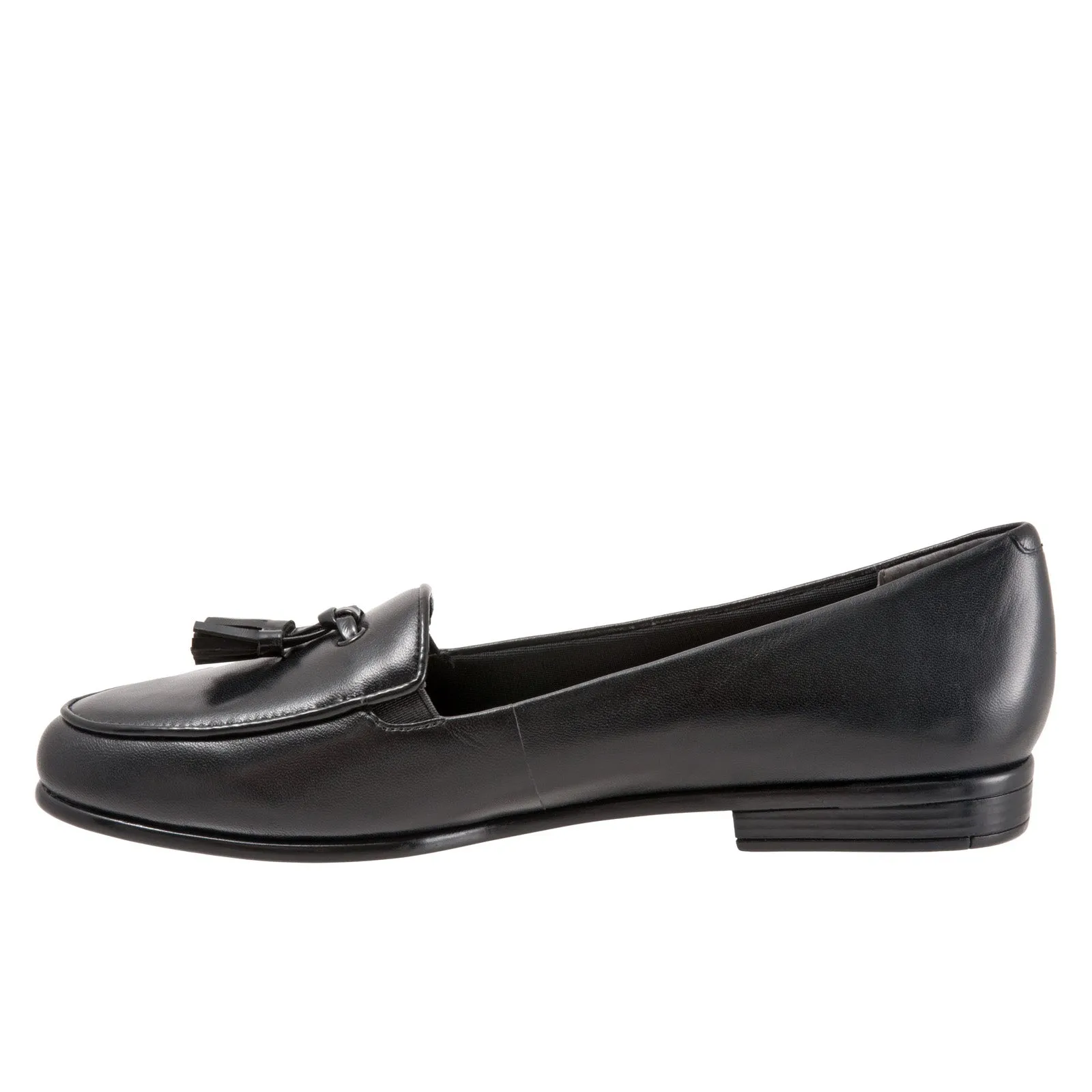 Trotters Leana T1267-001 Womens Black Wide Leather Loafer Flats Shoes