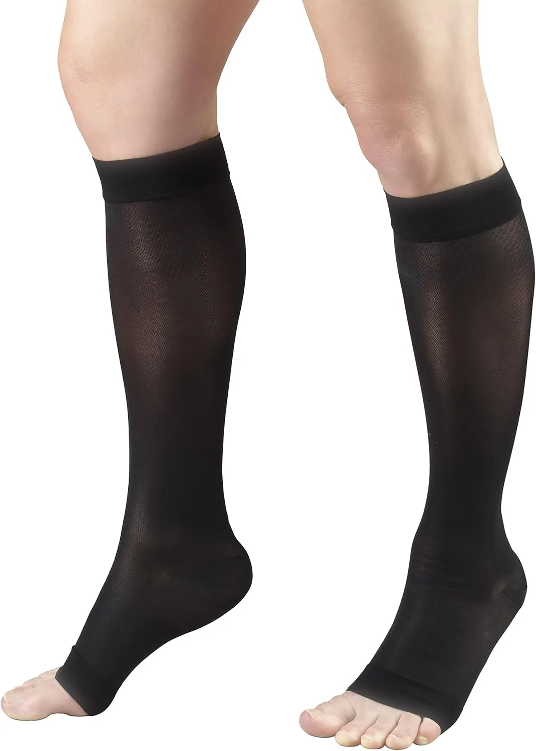 Truform Sheer Compression Stockings, 15-20 mmHg, Women's Knee High Length, Open Toe, 20 Denier, Black, Medium