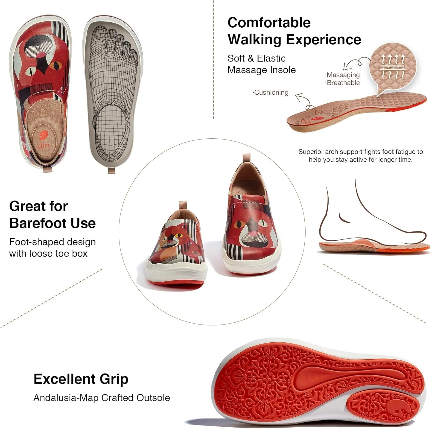 UIN Women's Slip On Loafers Lightweight Walking Sneaker Art Travel Shoes Toledo Ⅷ