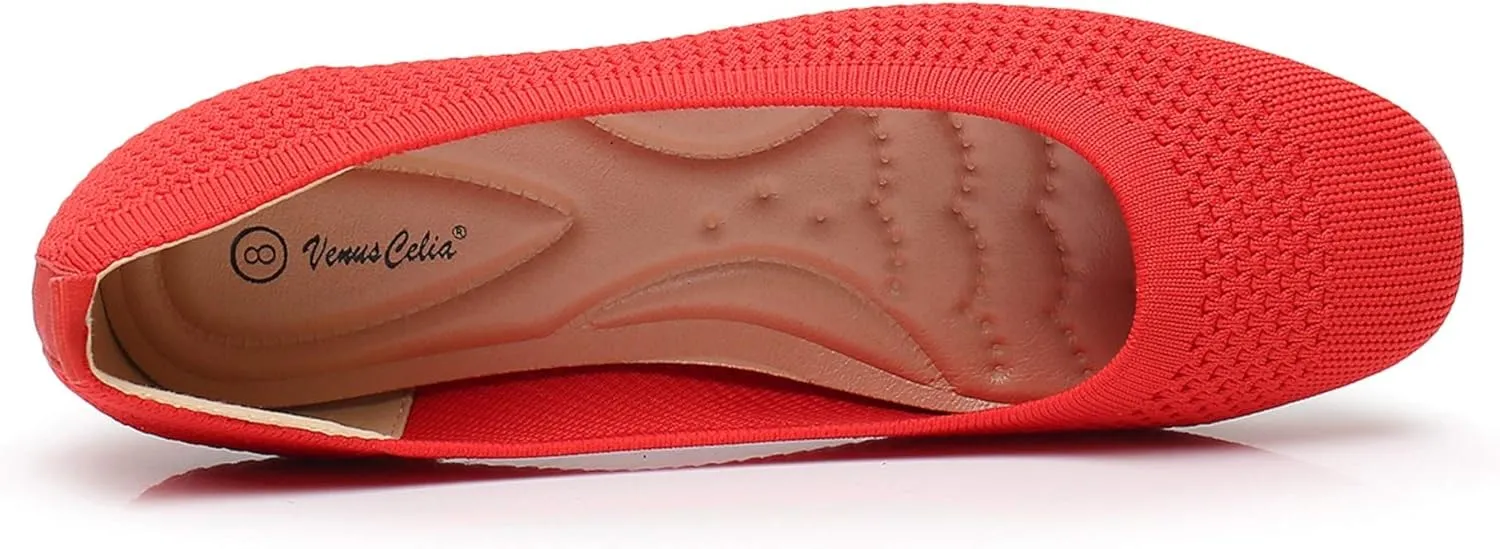 VenusCelia Women's Flexible Knit Flat Shoe