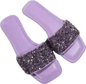 Verdusa Women's Rhinestone Sandals Glitter Casual Sandal Flats Open Toe Sparkle Slides