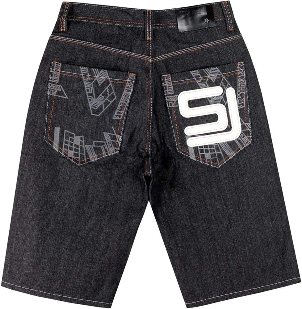 Veroders Men's Summer Shorts Baggy Hip Hop Black Jeans - Casual Straight Short Skateboard Pants Loose Jogging Jeans
