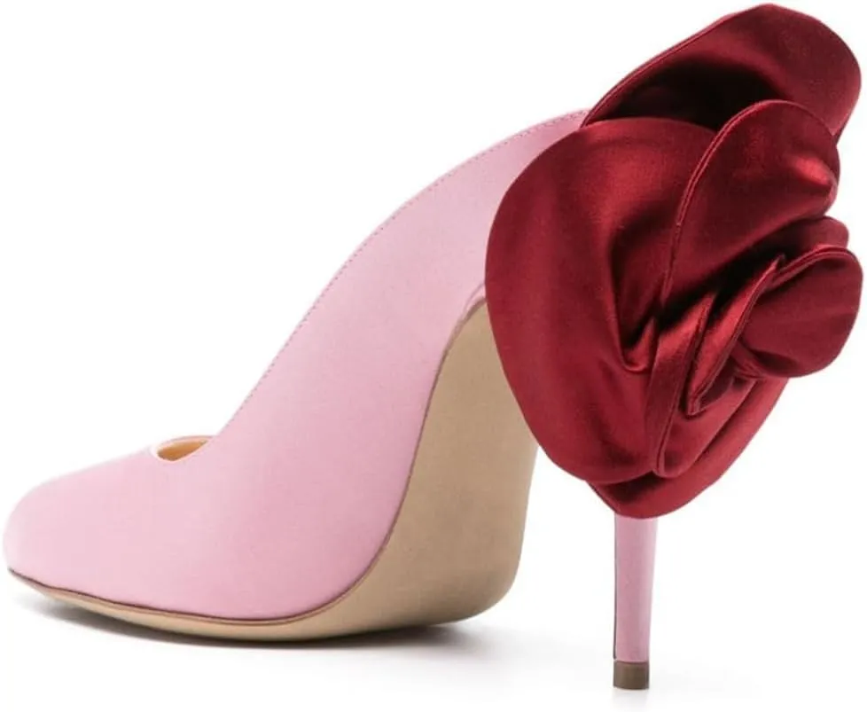 Vertundy High-Heeled Floral Mules For Women Pearl Pointed Closed Toe Backless Velvet Mules Sandals Slip On Bridal Wedding Mule Pumps Black