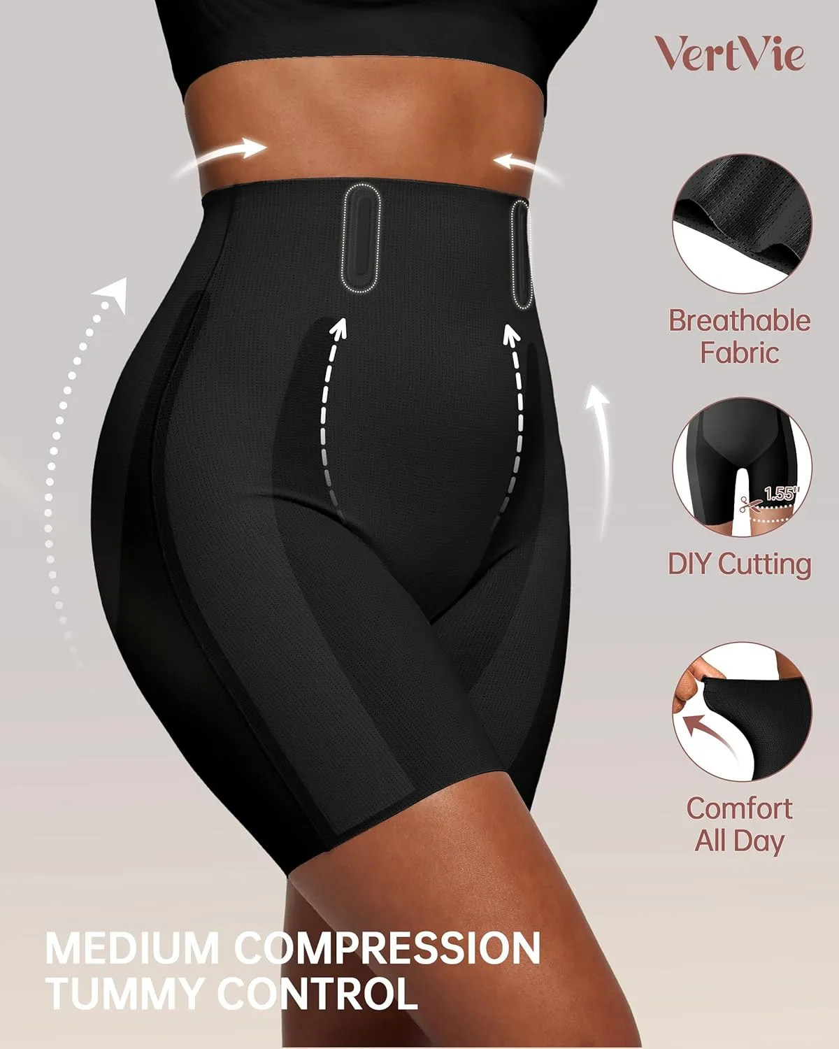 Vertvie Tummy Control Shapewear Shorts for Women Butt Lifting Body Shaper Shorts High Waisted Seamless Girdles Under Dress