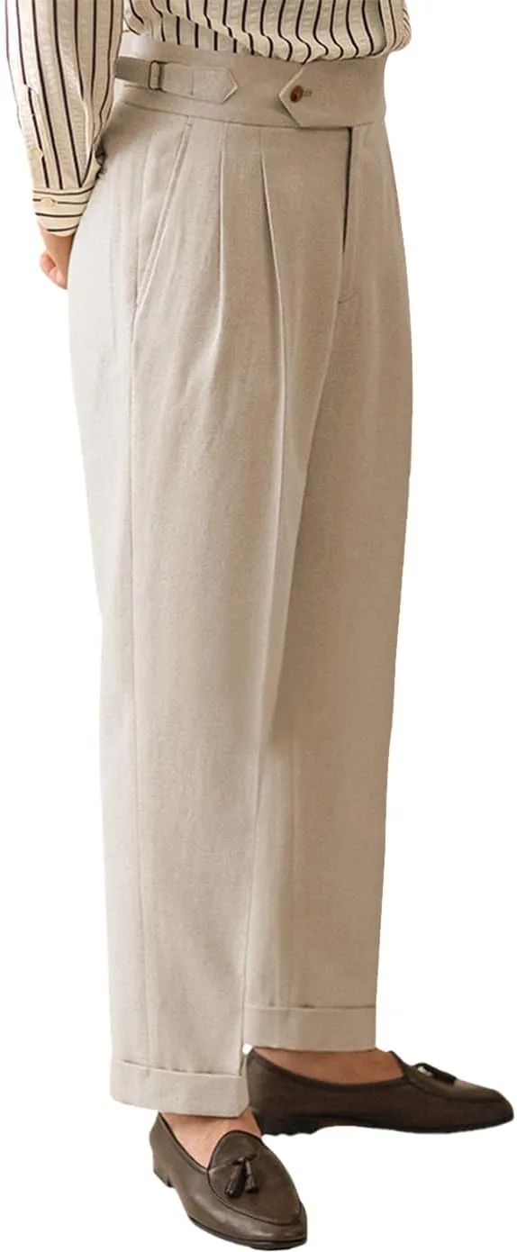 Vintage Men's Cotton Casual Pants Relaxed Fit Trousers Twill Dress Pants