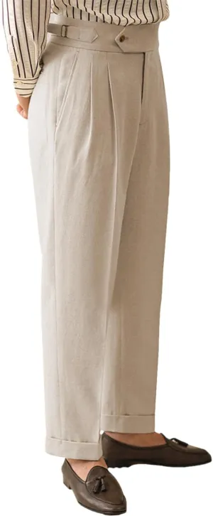 Vintage Men's Cotton Casual Pants Relaxed Fit Trousers Twill Dress Pants