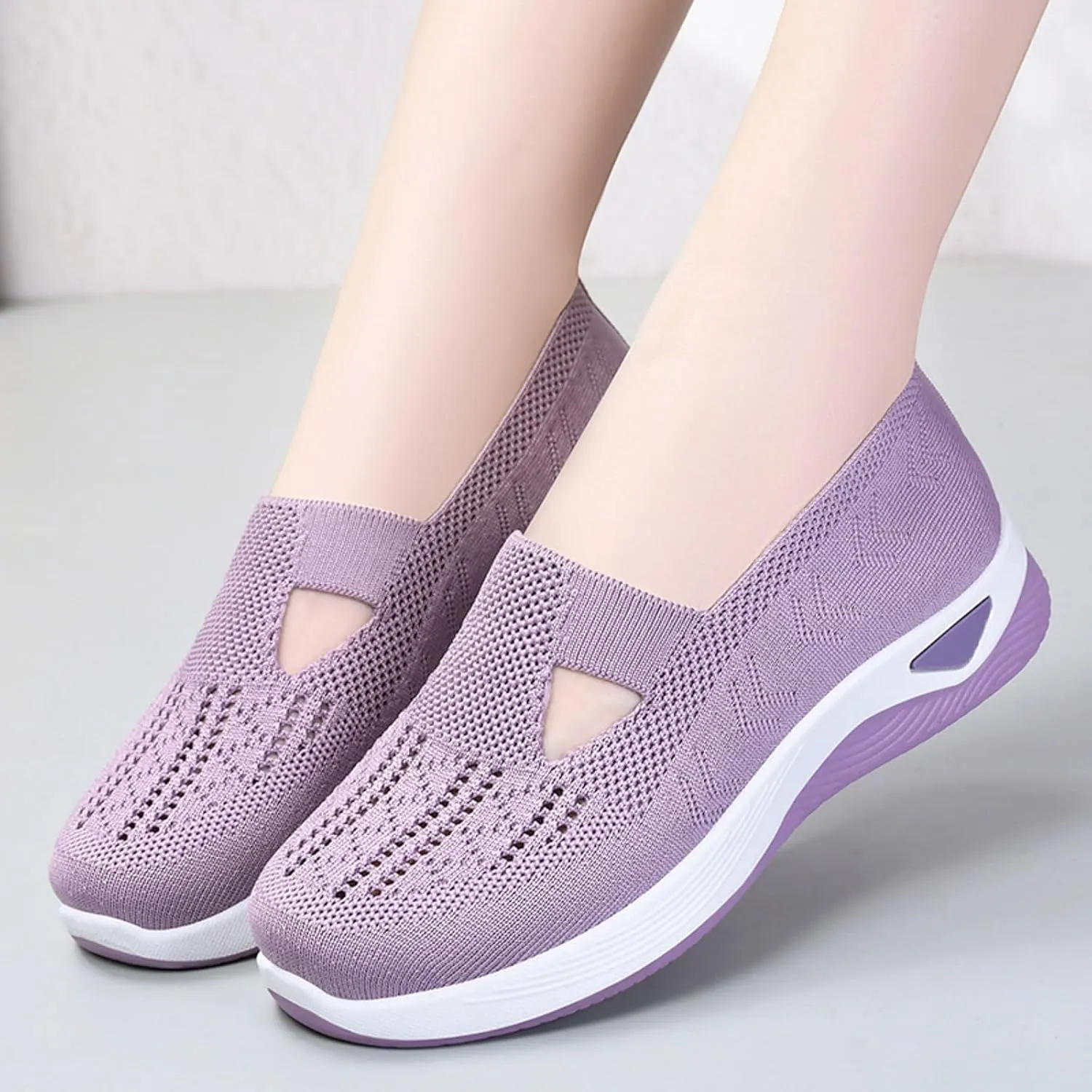 Women Casual Slip On Sneakers Breathable Knit Walking Shoes Lightweight Loafers Non Slip Comfortable Flats