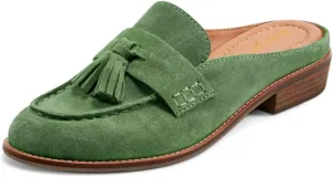 Women Flat Tassel Mules Closed Round Toe Slip On Fringe Loafers Backless 1 Inch Low Chunky Stacked Heeled Sandals Suede Metallic Slip-Ons Clogs Comfy Slide Slippers Daily Casual 4-11 M US