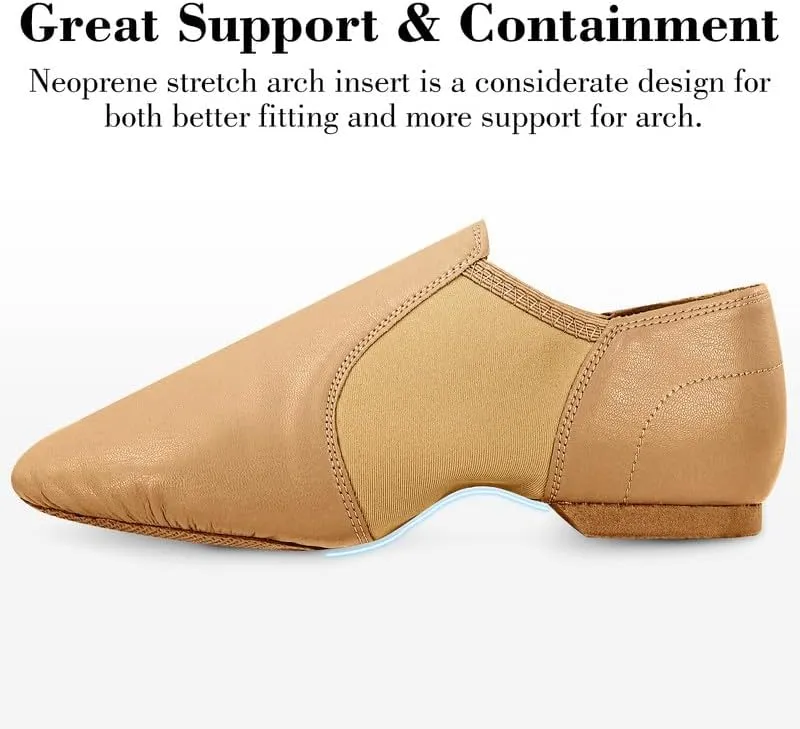 Women's Jazz Shoes Leather Split Sole Dance Shoes for Women Men, Black Brown