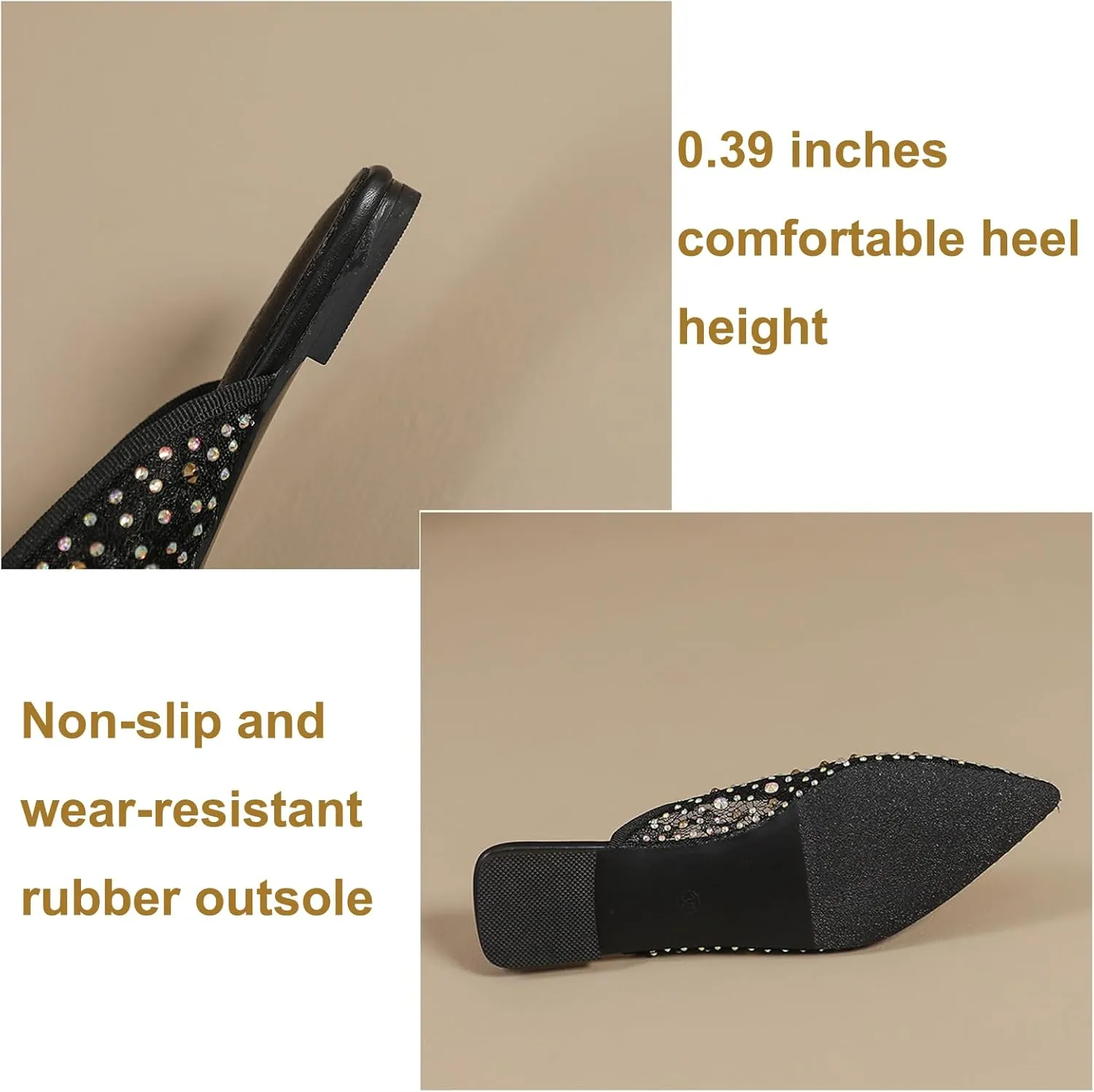 Women's Mesh Rhinestone Flat Mules Sexy Shiny Pointed Toe Breathable Slip-On Slingback Fishnet Ballerina Flats Causal Comfortable Daily Dress Shoes