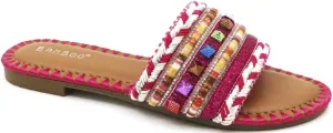 Womens Open Round Toe Beaded Slides Flat Sandal Flare-01