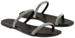 Women's Rhinestone Flip Flops Fashion Cute Satin Sandals Black Slides Open toe Shoes