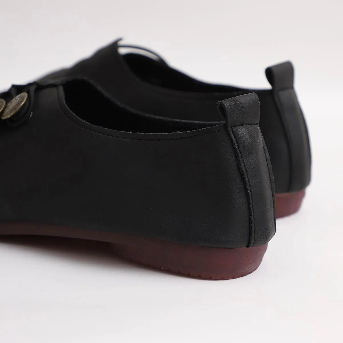 Women's Shoes - Khaki Flat Shoes with Button Detail for Everyday Elegance