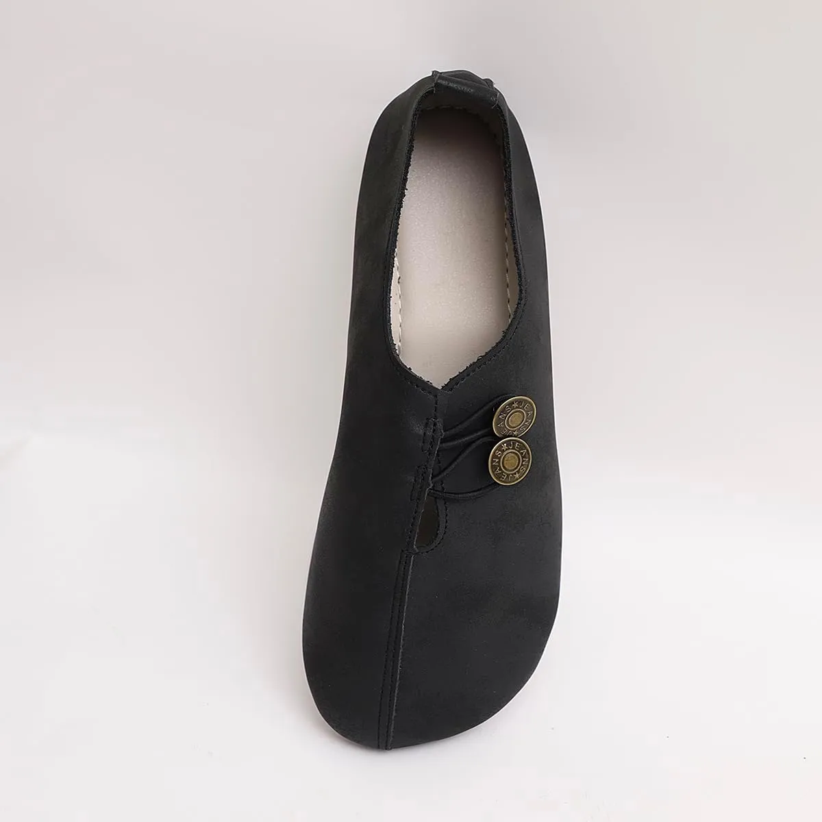 Women's Shoes - Khaki Flat Shoes with Button Detail for Everyday Elegance