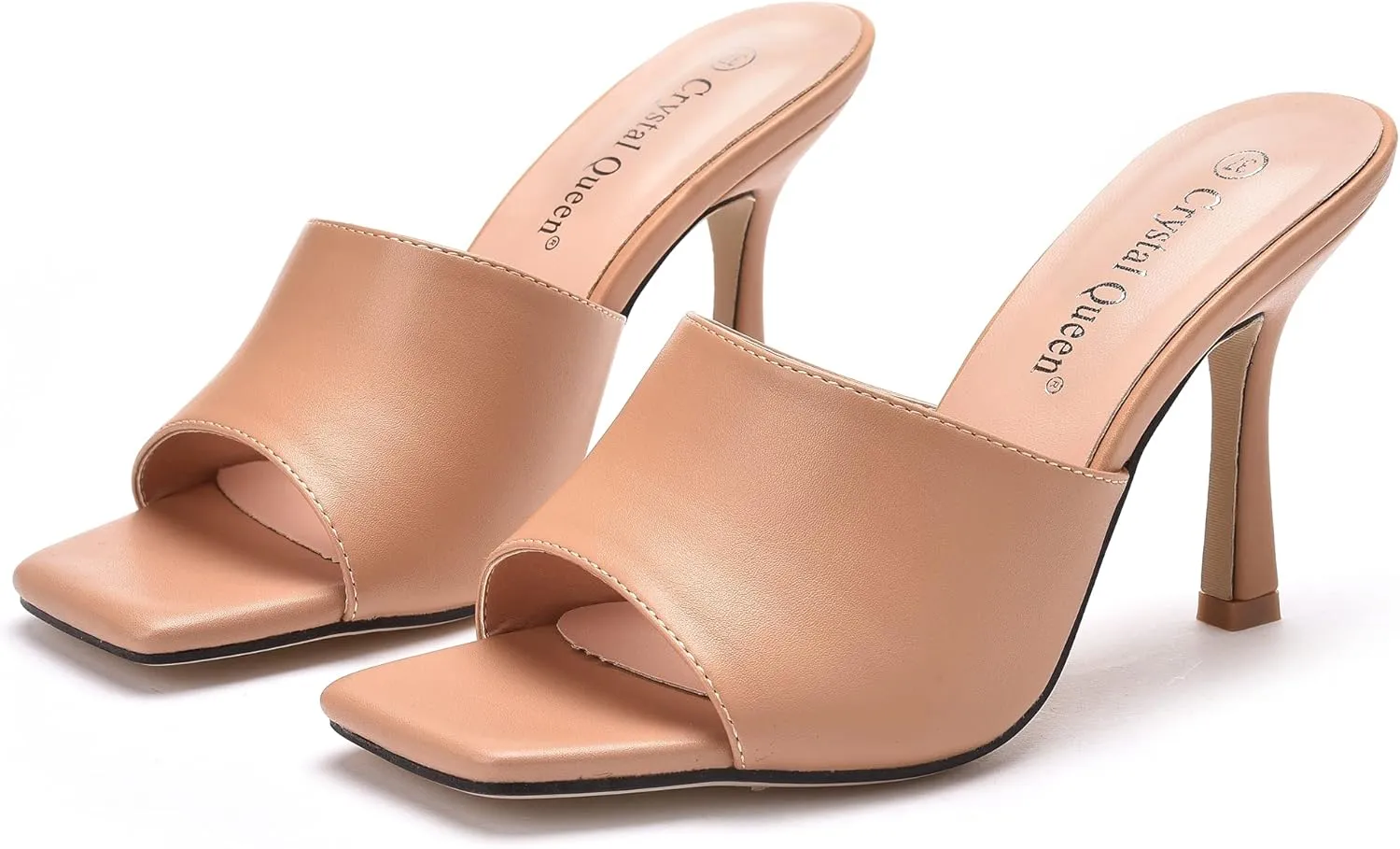 Women's Square Open Toe Heeled Sandals Slippers White Stiletto Heels Sandals Fashion Casual Peep Toe Slippers Slip On Mule Slide Sandal