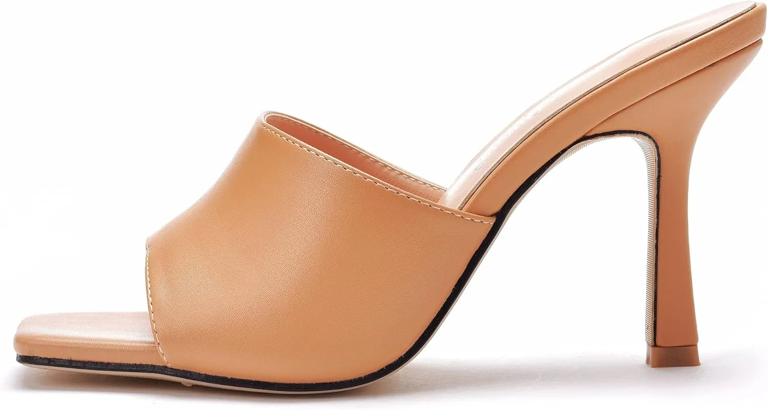 Women's Square Open Toe Heeled Sandals Slippers White Stiletto Heels Sandals Fashion Casual Peep Toe Slippers Slip On Mule Slide Sandal