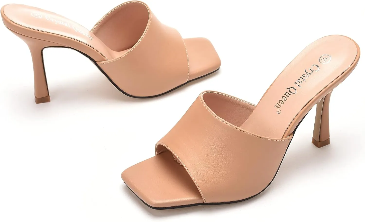 Women's Square Open Toe Heeled Sandals Slippers White Stiletto Heels Sandals Fashion Casual Peep Toe Slippers Slip On Mule Slide Sandal