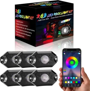 YCHOW-TECH RGB LED Rock Lights Kit, 6 Pods Wireless IP68 Waterproof Multicolor Wheel Well Underglow Neon Light with Bluetooth App Control, Flashing Music Mode for Truck, ATV, UTV, RZR, SUV